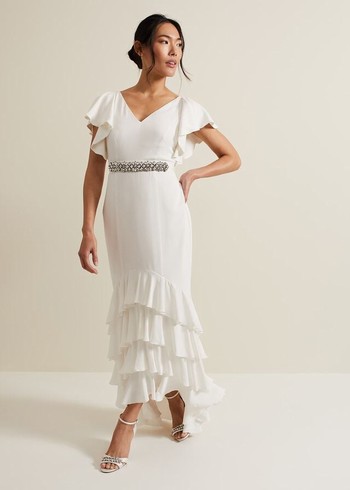 Phase Eight Ellery Frill Wedding Dress White Canada | DETWBJ-905